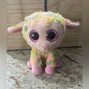 2012 Ty Beanie Boo Blossom Lamb Pastel Rainbow Pink Plush Stuffed Animal Cute